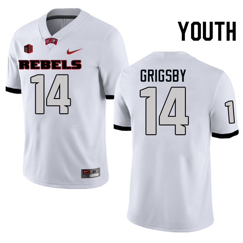 Youth #14 Jah'Von Grigsby UNLV Rebels College Football Jerseys Stitched-White